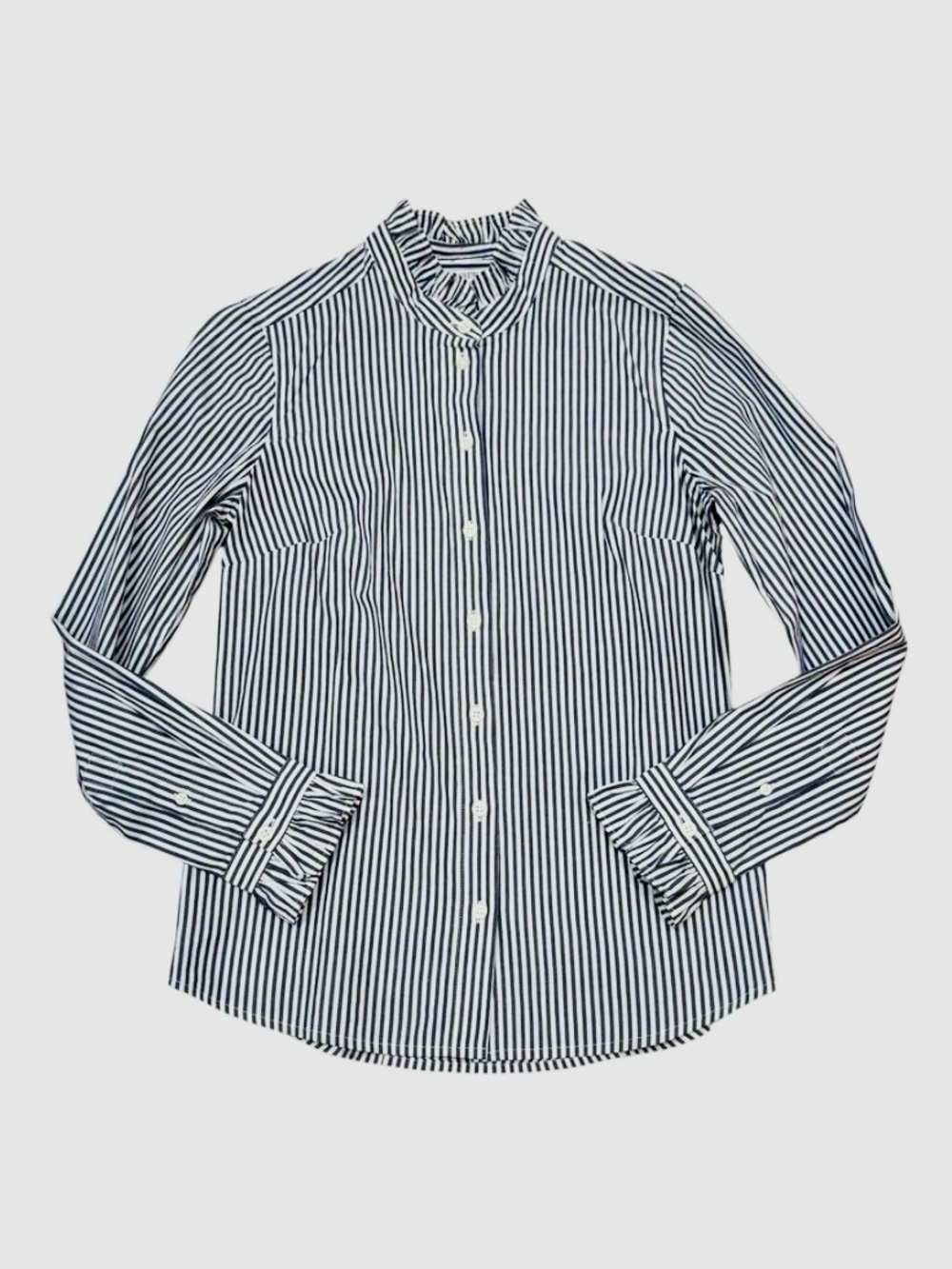J. Crew Navy and White Stripe Button-Down Blouse